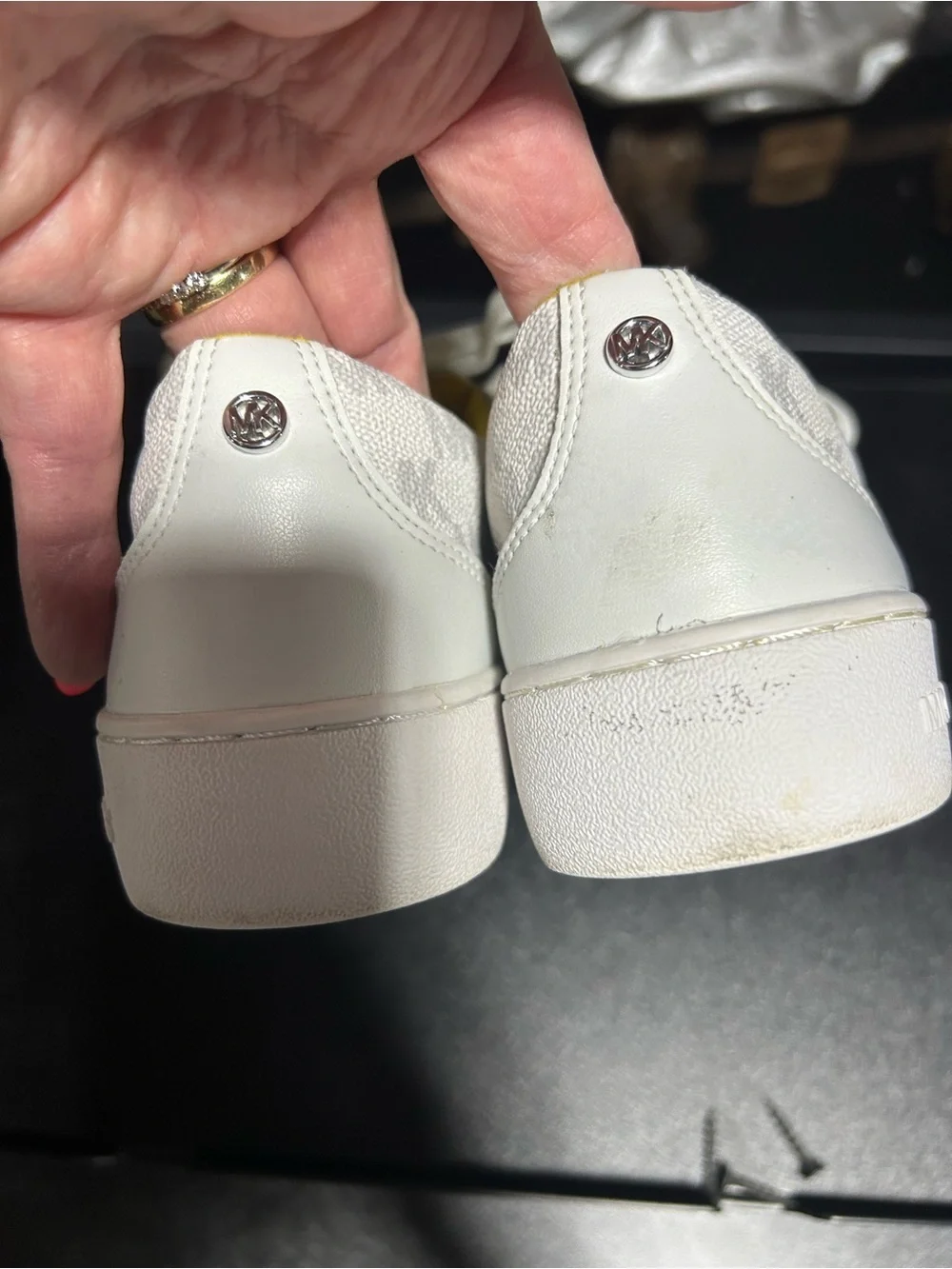 Michael Kors White and Yellow Low-Top Logo Sneakers